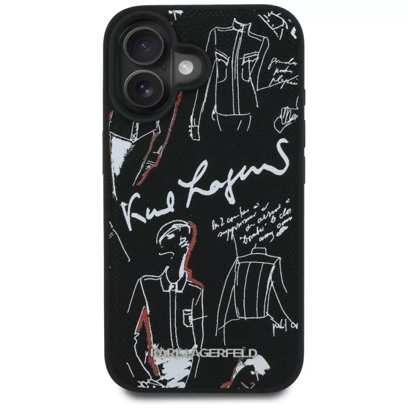 KARL LAGERFELD Grained Pattern & Logo MagSafe Θήκη για iPhone 16, Μαύρο