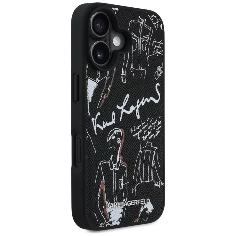 KARL LAGERFELD Grained Pattern & Logo MagSafe Θήκη για iPhone 16, Μαύρο