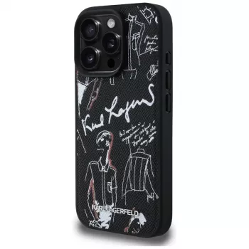 KARL LAGERFELD Grained Pattern & Logo MagSafe Θήκη για iPhone 16 Pro, Μαύρο