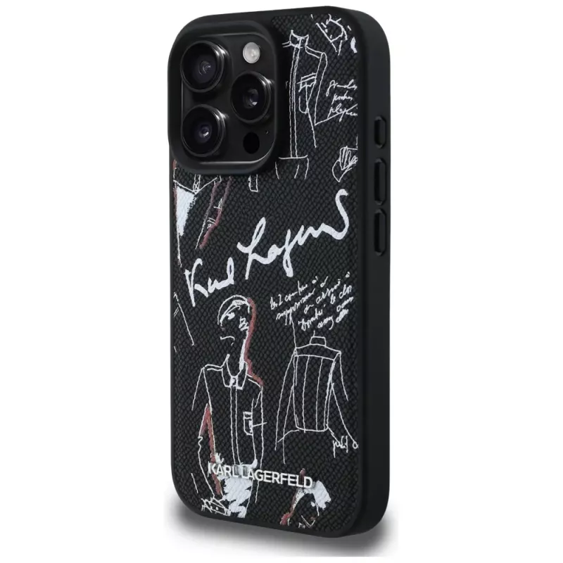 KARL LAGERFELD Grained Pattern & Logo MagSafe Θήκη για iPhone 16 Pro, Μαύρο