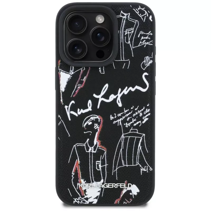 KARL LAGERFELD Grained Pattern & Logo MagSafe Θήκη για iPhone 16 Pro, Μαύρο