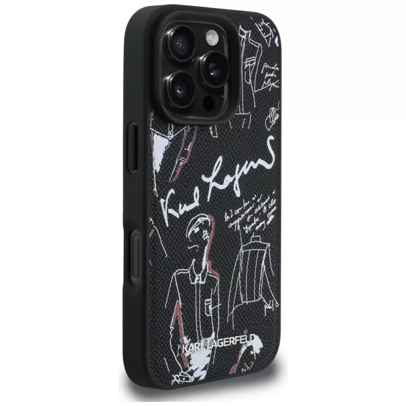 KARL LAGERFELD Grained Pattern & Logo MagSafe Θήκη για iPhone 16 Pro, Μαύρο