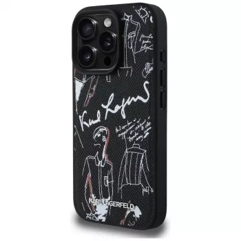 KARL LAGERFELD Grained Pattern & Logo MagSafe Θήκη για iPhone 16 Pro Max Μαύρο