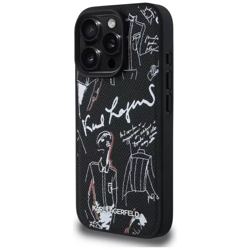 KARL LAGERFELD Grained Pattern & Logo MagSafe Θήκη για iPhone 16 Pro Max Μαύρο