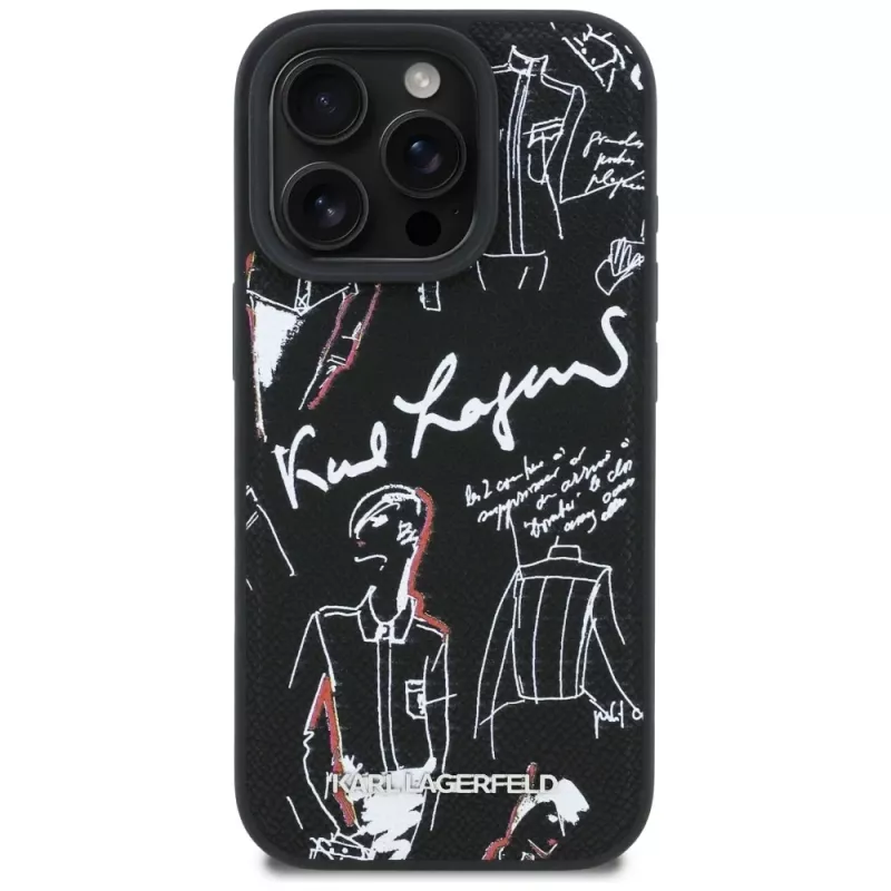 KARL LAGERFELD Grained Pattern & Logo MagSafe Θήκη για iPhone 16 Pro Max Μαύρο
