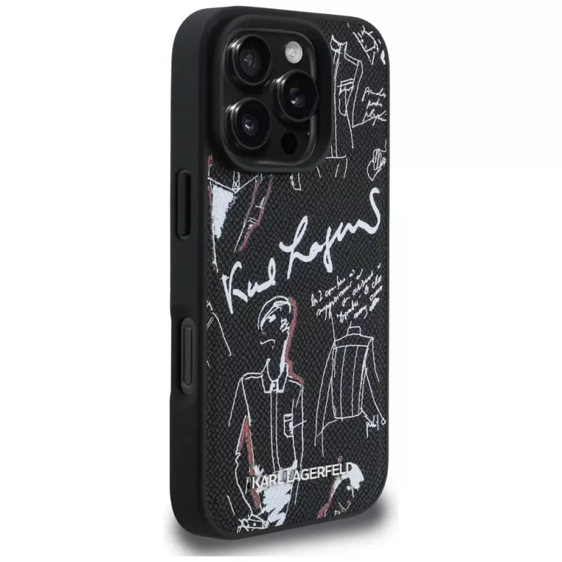 KARL LAGERFELD Grained Pattern & Logo MagSafe Θήκη για iPhone 16 Pro Max Μαύρο