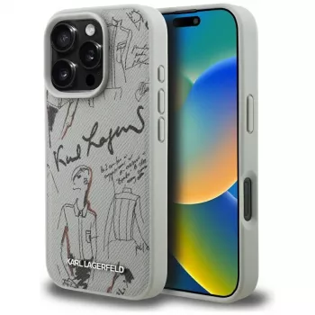 Karl Lagerfeld Grained Pattern & Logo MagSafe Θήκη για Apple iPhone 16 Pro, Γκρι