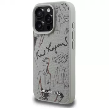 Karl Lagerfeld Grained Pattern & Logo MagSafe Θήκη για Apple iPhone 16 Pro, Γκρι