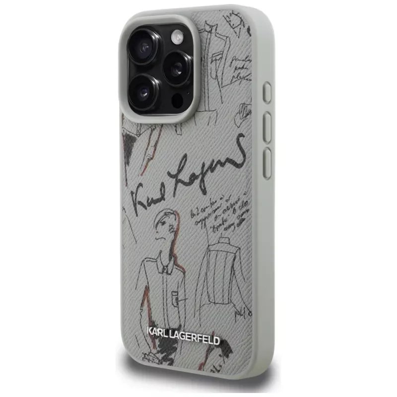 Karl Lagerfeld Grained Pattern & Logo MagSafe Θήκη για Apple iPhone 16 Pro, Γκρι