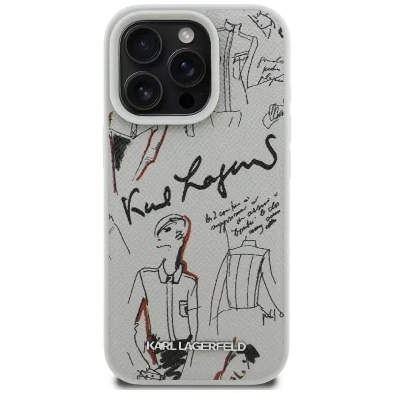 Karl Lagerfeld Grained Pattern & Logo MagSafe Θήκη για Apple iPhone 16 Pro, Γκρι