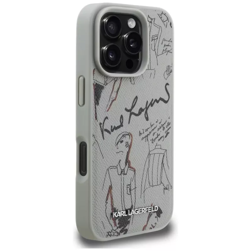 Karl Lagerfeld Grained Pattern & Logo MagSafe Θήκη για Apple iPhone 16 Pro, Γκρι
