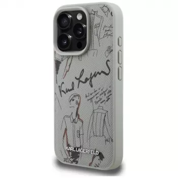 KARL LAGERFELD Grained Pattern & Logo MagSafe Θήκη για Apple iPhone 16 Pro Max - Γκρι