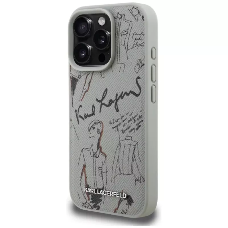 KARL LAGERFELD Grained Pattern & Logo MagSafe Θήκη για Apple iPhone 16 Pro Max - Γκρι