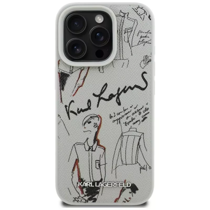 KARL LAGERFELD Grained Pattern & Logo MagSafe Θήκη για Apple iPhone 16 Pro Max - Γκρι