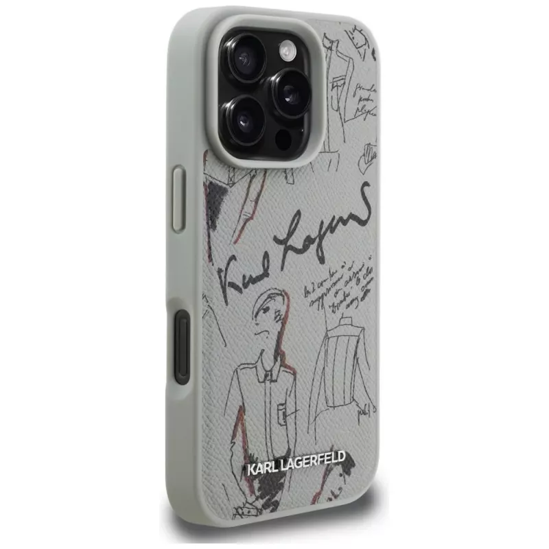 KARL LAGERFELD Grained Pattern & Logo MagSafe Θήκη για Apple iPhone 16 Pro Max - Γκρι