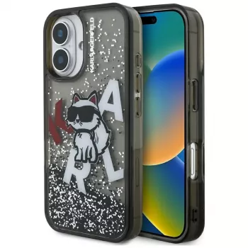 KARL LAGERFELD Liquid Glitter Choupette Logo Θήκη για iPhone 16, Μαύρο