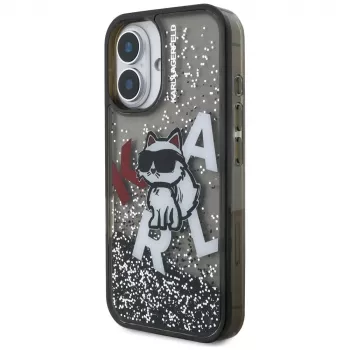 KARL LAGERFELD Liquid Glitter Choupette Logo Θήκη για iPhone 16, Μαύρο