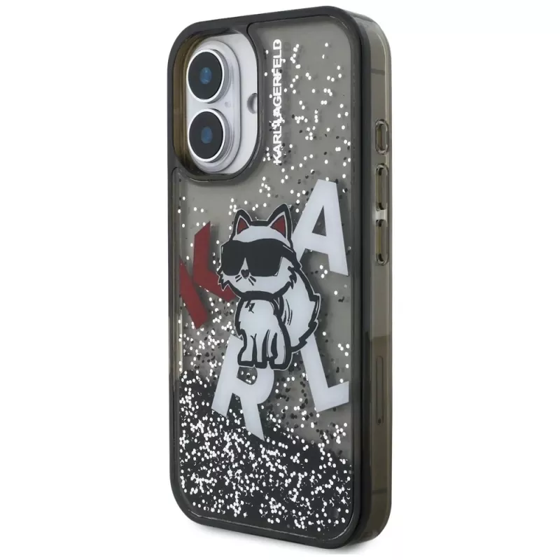 KARL LAGERFELD Liquid Glitter Choupette Logo Θήκη για iPhone 16, Μαύρο