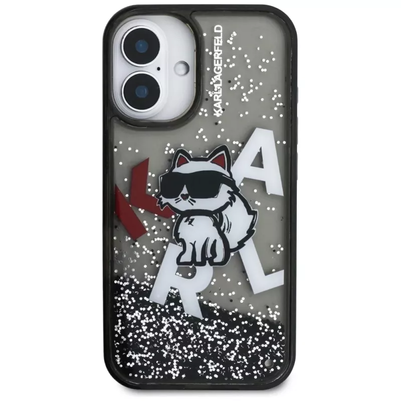 KARL LAGERFELD Liquid Glitter Choupette Logo Θήκη για iPhone 16, Μαύρο
