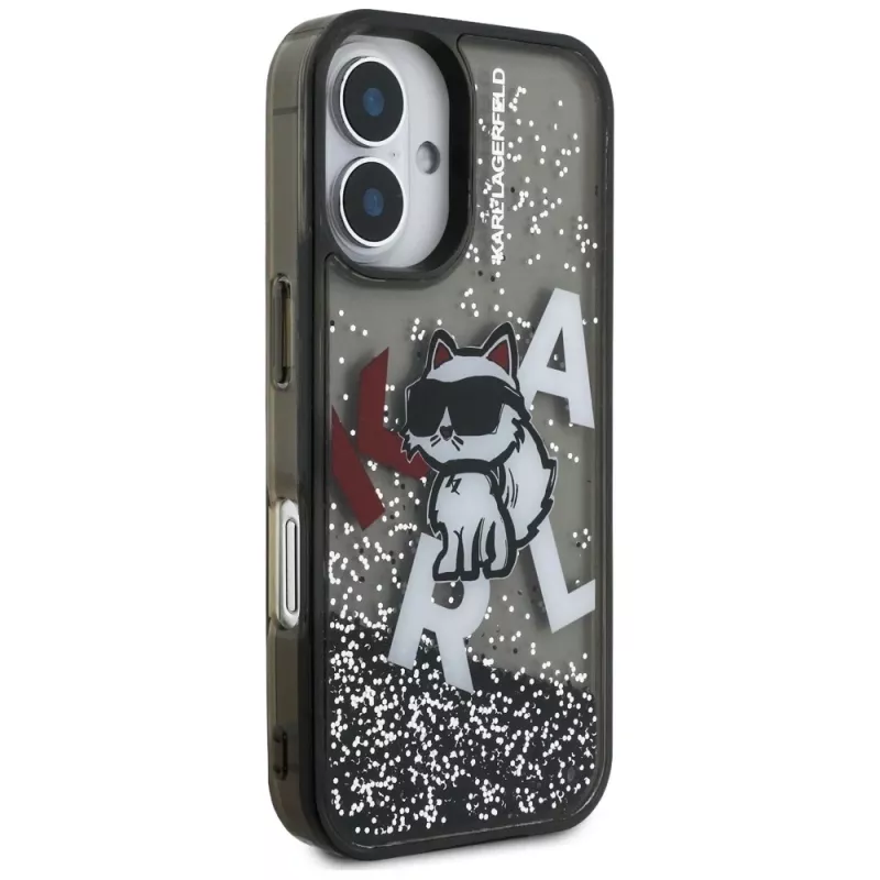 KARL LAGERFELD Liquid Glitter Choupette Logo Θήκη για iPhone 16, Μαύρο