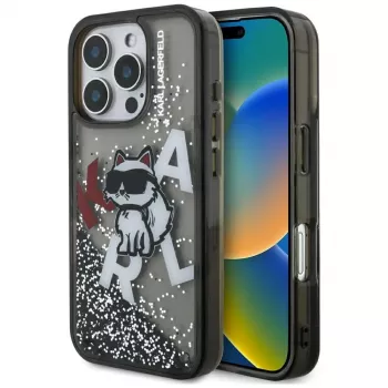 KARL LAGERFELD Liquid Glitter Choupette Logo Θήκη για iPhone 16 Pro, Μαύρο