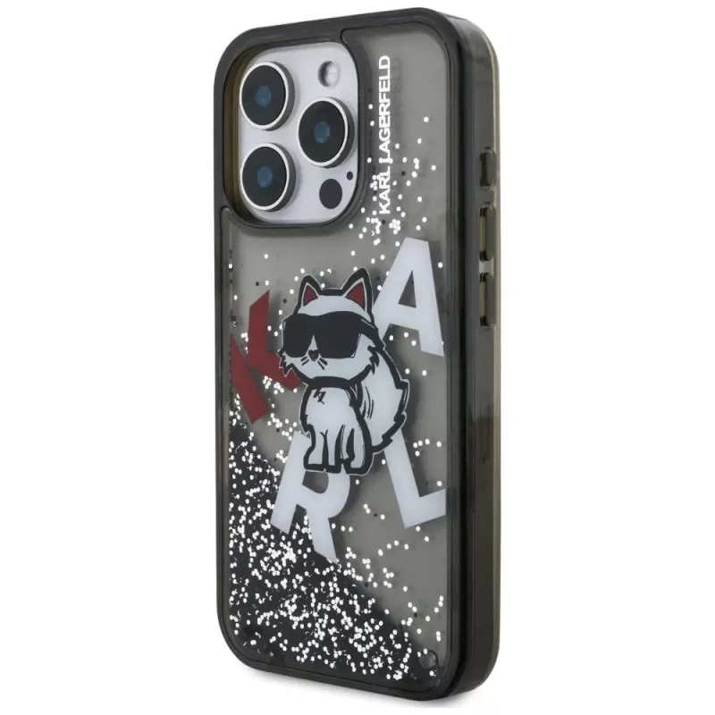 KARL LAGERFELD Liquid Glitter Choupette Logo Θήκη για iPhone 16 Pro, Μαύρο