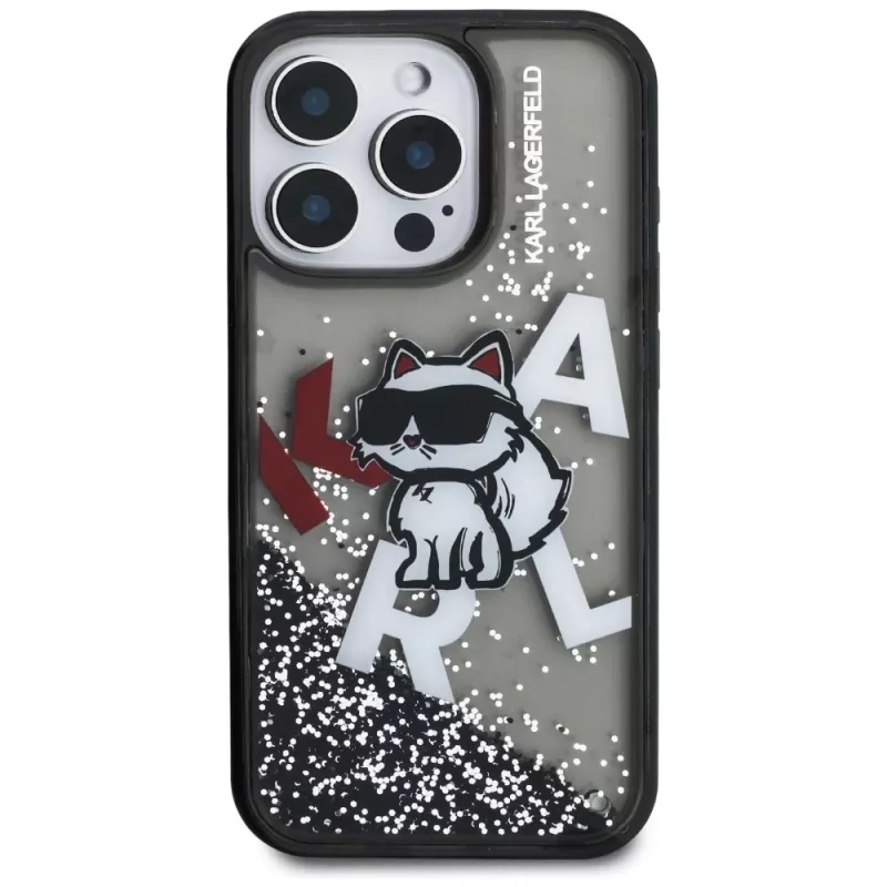 KARL LAGERFELD Liquid Glitter Choupette Logo Θήκη για iPhone 16 Pro, Μαύρο