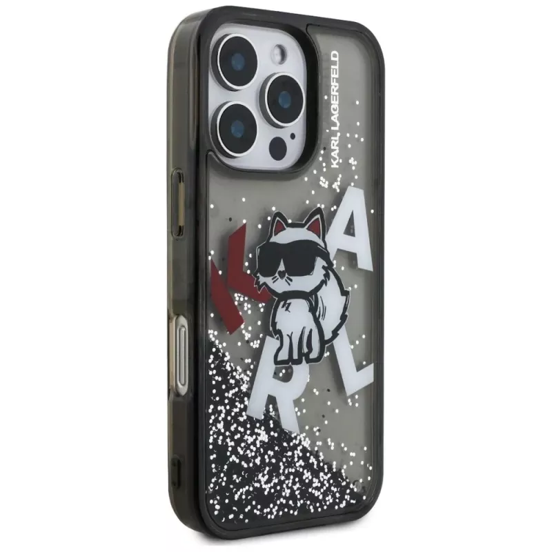 KARL LAGERFELD Liquid Glitter Choupette Logo Θήκη για iPhone 16 Pro, Μαύρο