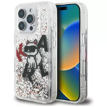 KARL LAGERFELD Liquid Glitter Choupette Logo Θήκη για iPhone 16 Pro, Διάφανο