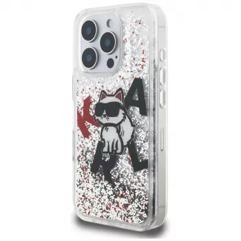 KARL LAGERFELD Liquid Glitter Choupette Logo Θήκη για iPhone 16 Pro, Διάφανο