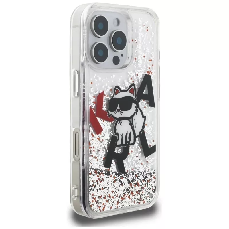 KARL LAGERFELD Liquid Glitter Choupette Logo Θήκη για iPhone 16 Pro, Διάφανο