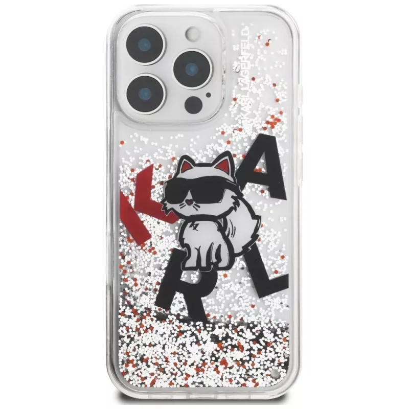 Karl Lagerfeld Liquid Glitter Choupette Logo Θήκη για Apple iPhone 16 Pro Max, Διάφανο