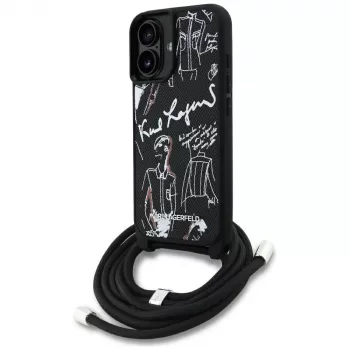 Karl Lagerfeld Crossbody GrainedPattern & Logo Θήκη για iPhone 16, Μαύρο
