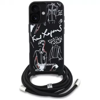 Karl Lagerfeld Crossbody GrainedPattern & Logo Θήκη για iPhone 16, Μαύρο