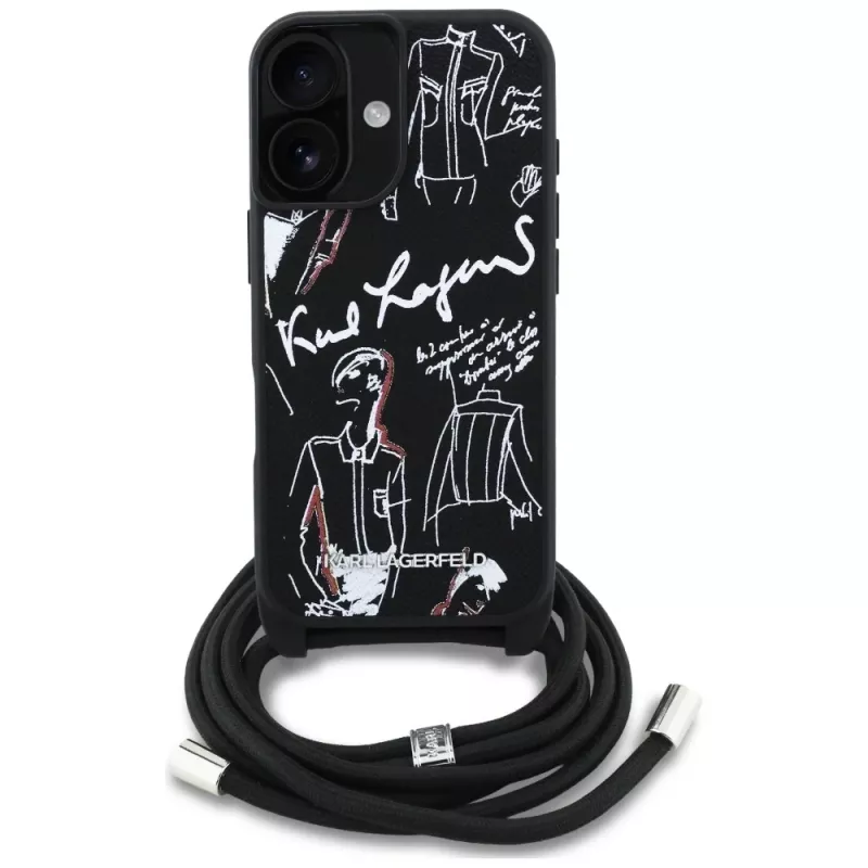 Karl Lagerfeld Crossbody GrainedPattern & Logo Θήκη για iPhone 16, Μαύρο