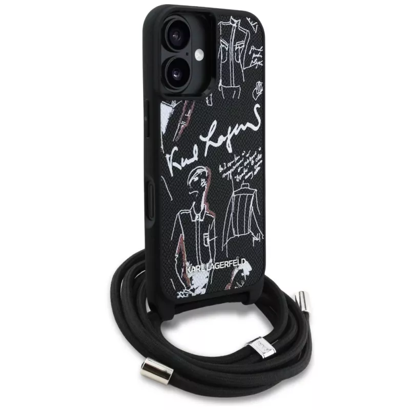Karl Lagerfeld Crossbody GrainedPattern & Logo Θήκη για iPhone 16, Μαύρο