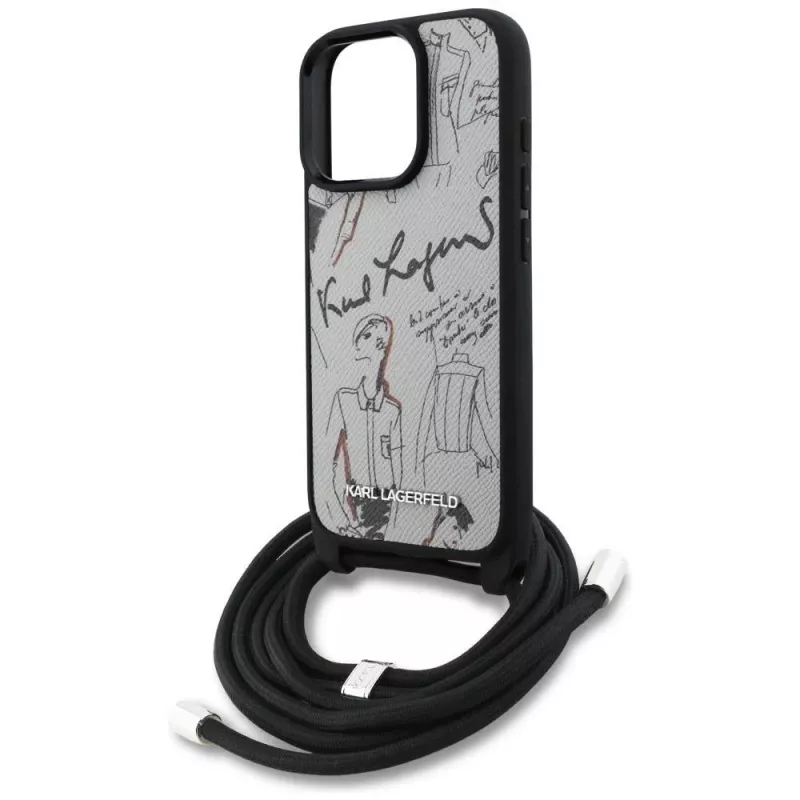 Karl Lagerfeld Crossbody GrainedPattern & Logo Θήκη για iPhone 16 Pro, Γκρι