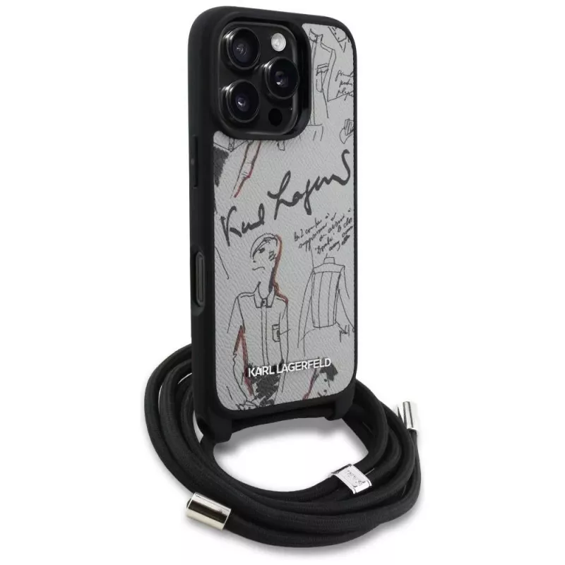 Karl Lagerfeld Crossbody GrainedPattern & Logo Θήκη για iPhone 16 Pro, Γκρι