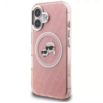 KARL LAGERFELD IML Glitter Karl & Choupette Heads Logo MagSafe Θήκη για Apple iPhone 16 - Ροζ