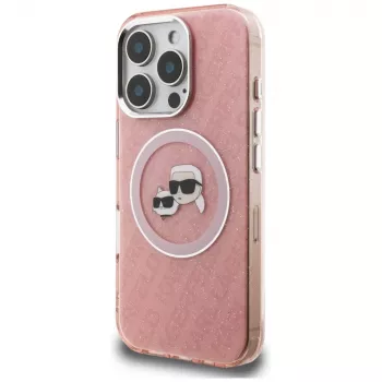 Karl Lagerfeld IML Glitter Karl & Choupette Heads Logo MagSafe Θήκη για iPhone 16 Pro Ροζ