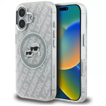 KARL LAGERFELD IML Glitter Karl & Choupette Heads Logo MagSafe Θήκη για iPhone 16, Γκρι