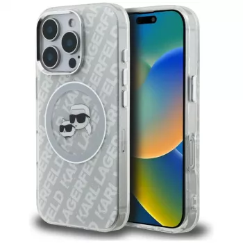 KARL LAGERFELD IML Glitter Karl & Choupette Heads Logo MagSafe Θήκη για iPhone 16 Pro Γκρι