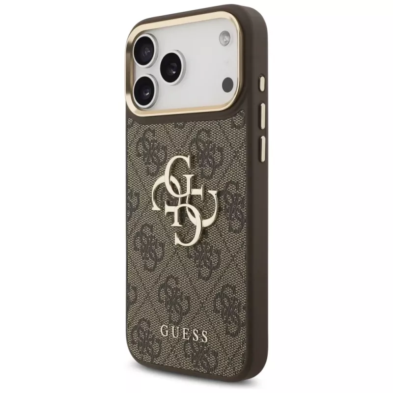Guess 4G Big Classic Logo BigStrap Metal Buttons Θήκη για iPhone 17 Pro Max, Καφέ