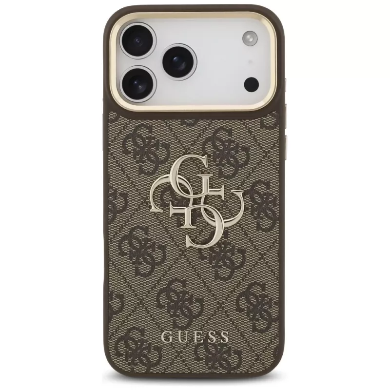 Guess 4G Big Classic Logo BigStrap Metal Buttons Θήκη για iPhone 17 Pro Max, Καφέ