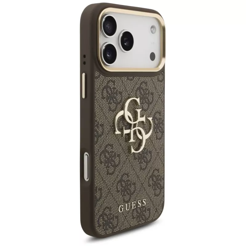Guess 4G Big Classic Logo BigStrap Metal Buttons Θήκη για iPhone 17 Pro Max, Καφέ