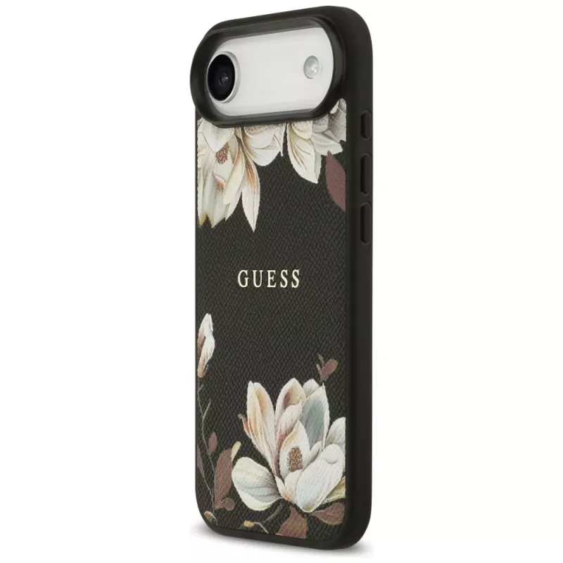 Guess Grained Flowers Classic Logo MagSafe Θήκη για Apple iPhone Air - Μαύρο
