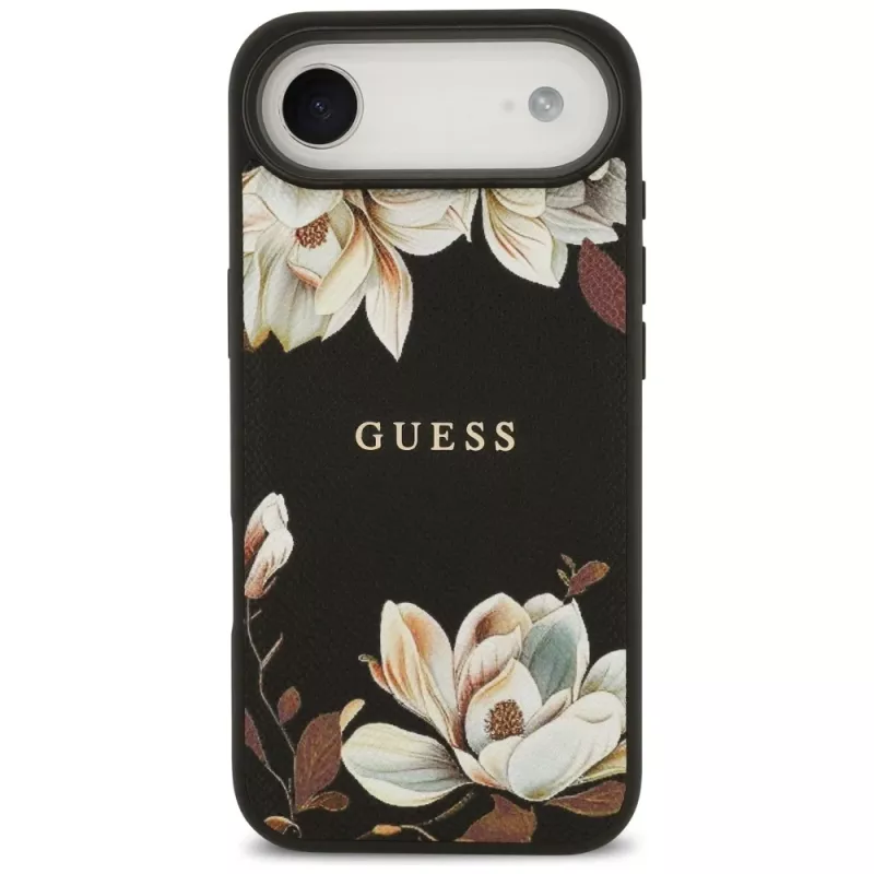 Guess Grained Flowers Classic Logo MagSafe Θήκη για Apple iPhone Air - Μαύρο