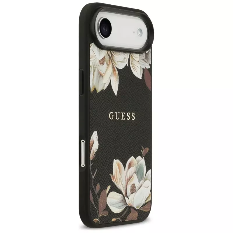 Guess Grained Flowers Classic Logo MagSafe Θήκη για Apple iPhone Air - Μαύρο