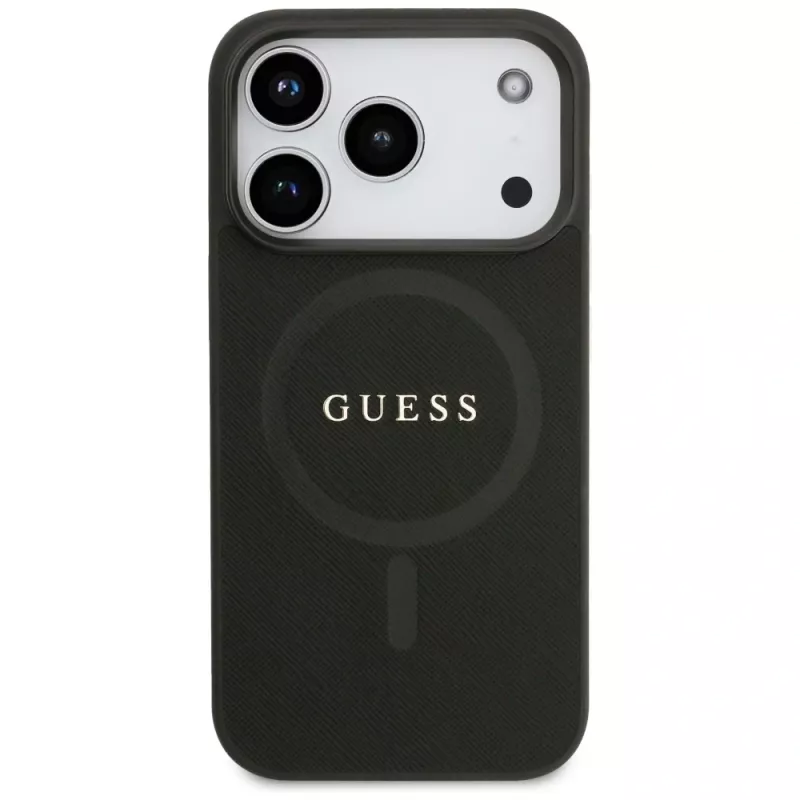 Guess Saffiano Classic Logo MagSafe Θήκη για iPhone 17 Pro, Μαύρο