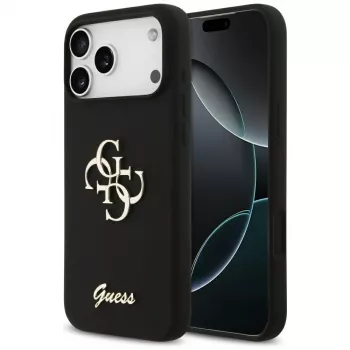Guess Silicone Big 4G Script θήκη για iPhone 17 Pro Max, μαύρο